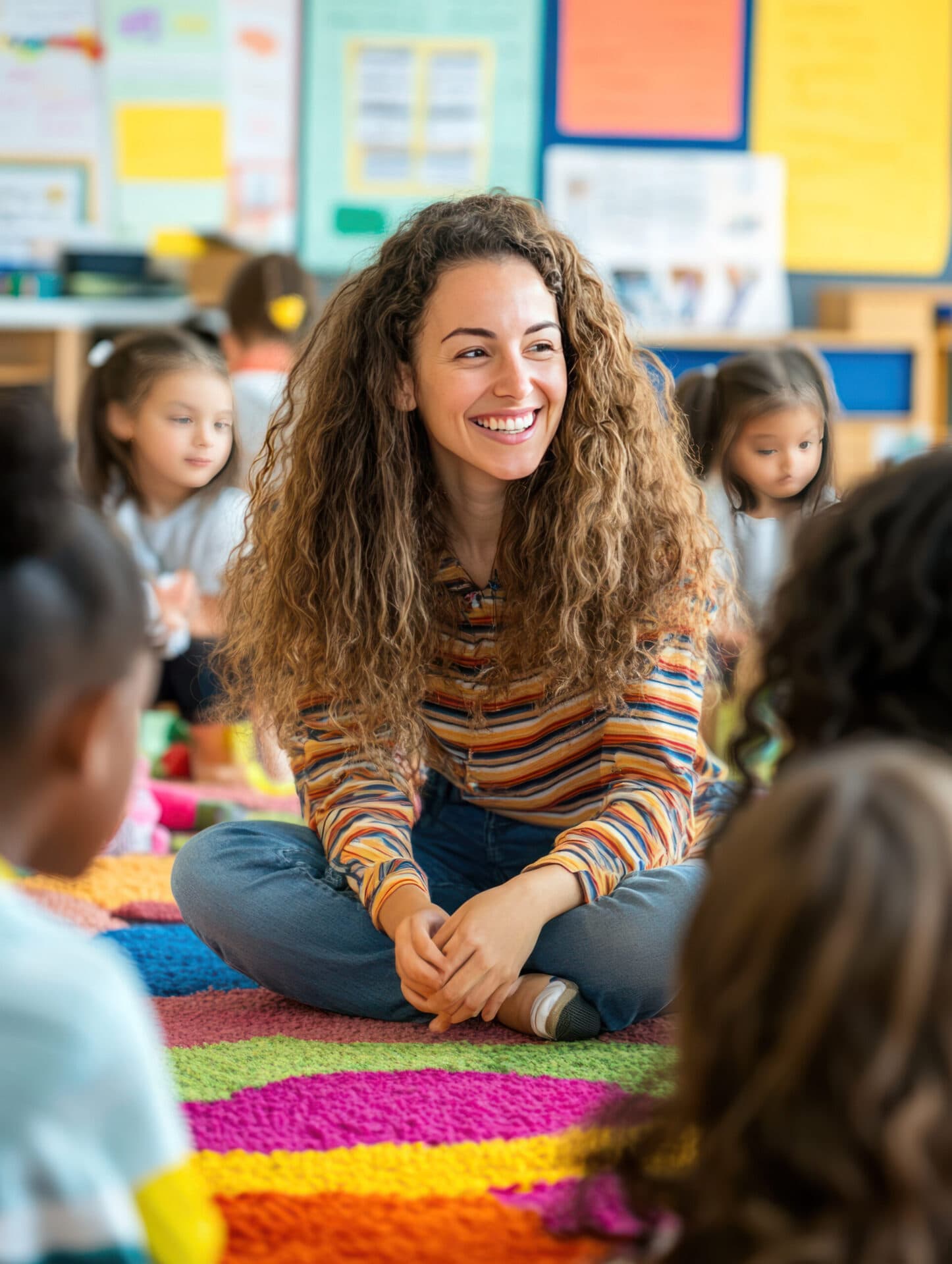 A Wee Discover teacher sitting with her students